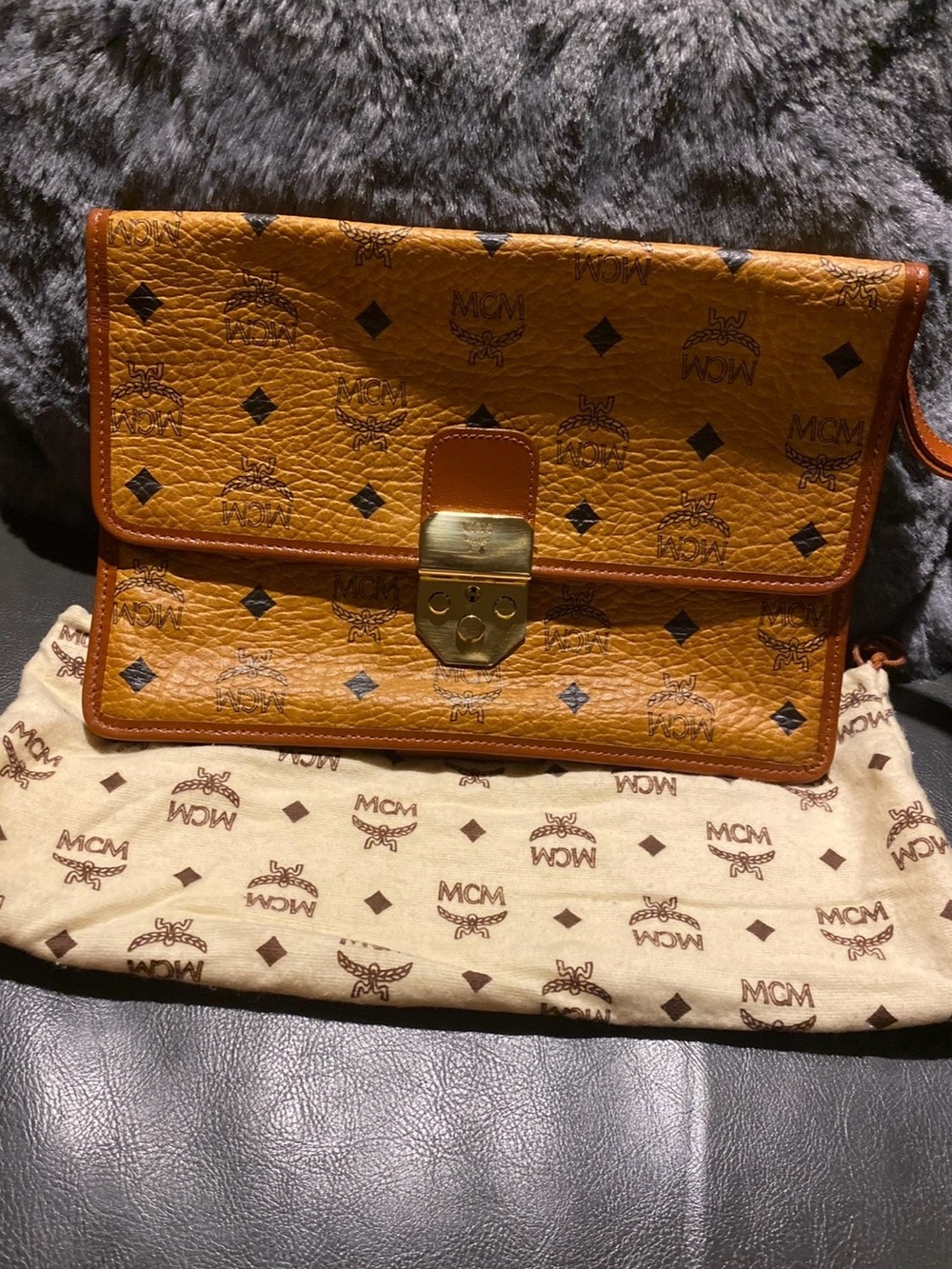 MCM Visetos Cognac Clutch/Wristlet
